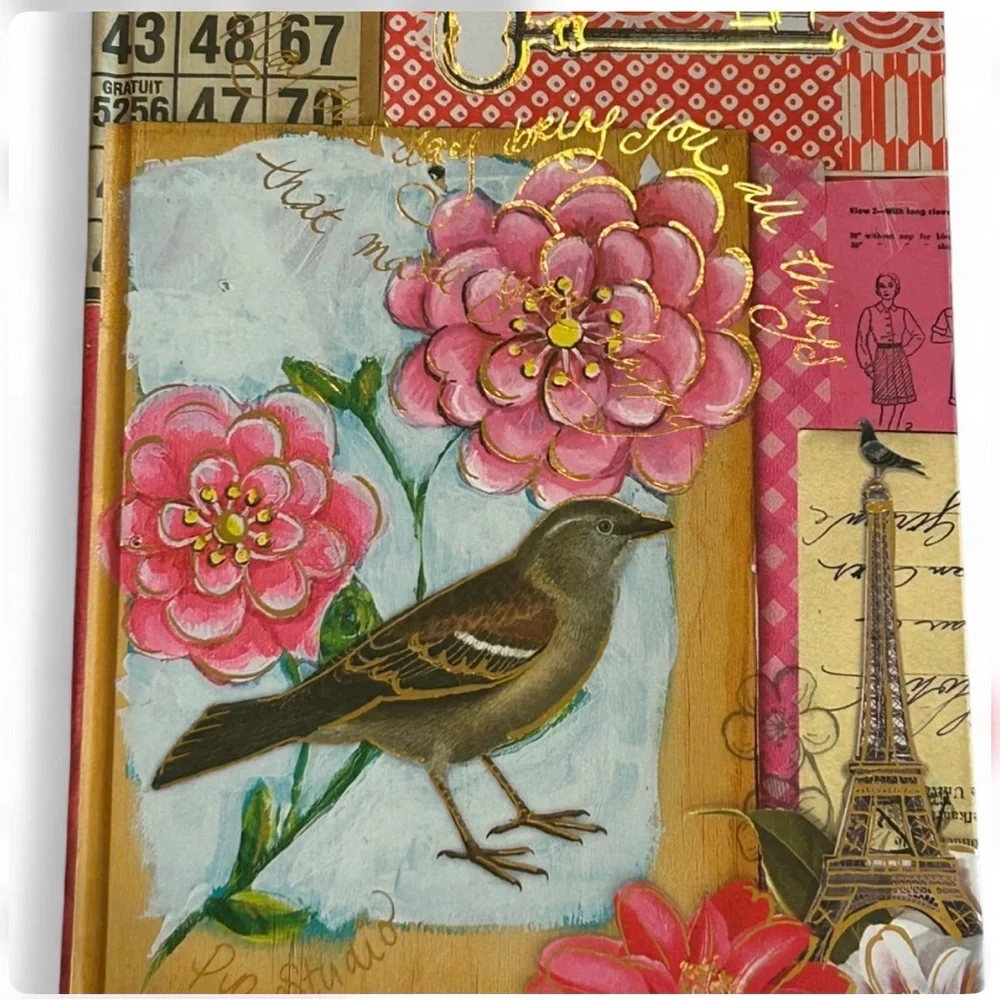 PIP STUDIOS Pink Floral Bird Collage Address Book